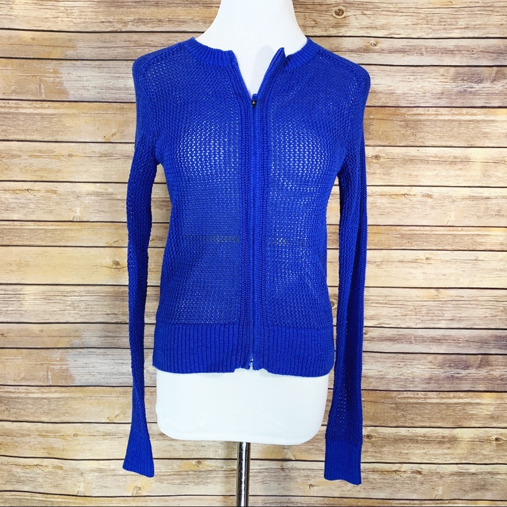 Athleta Royal Blue Mesh Zip Front Cardigan Sweater
